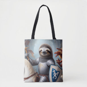 Luiaard ridder vechten draken tote bag