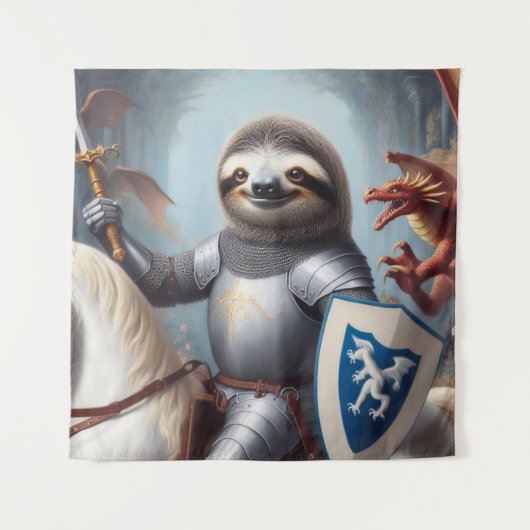 Luiaard ridder vechten draken wandkleed (Voorkant)