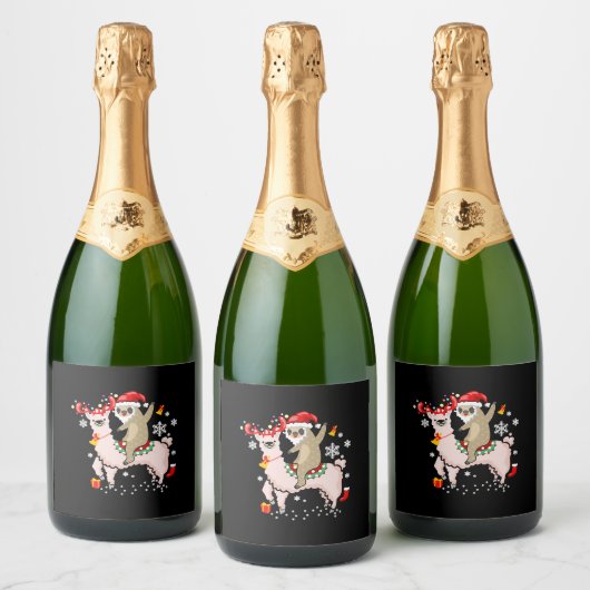 Luiaard Rijden Llama Santa Rendier Kerstcadeau Sparkling Wijnetiket (Flessen)
