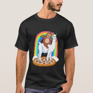 Luiaard rijden op Lama Pizza Alpaca Regenboog Kind T-shirt