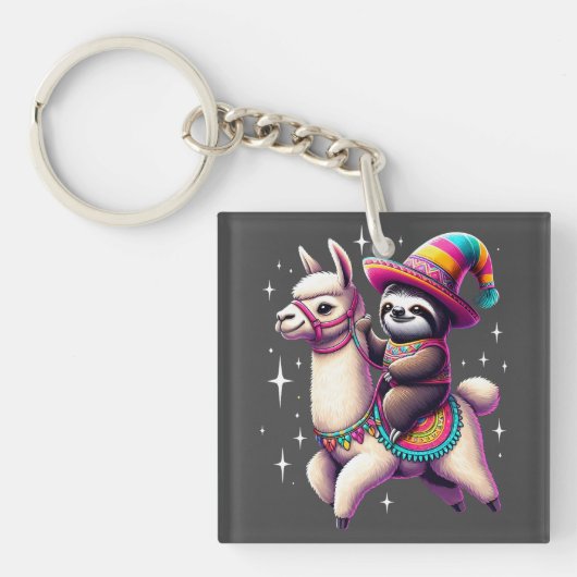 Luiaard Rijden op Llama Leuke Dieren Kinder Jongen Sleutelhanger (voorkant)
