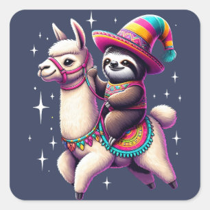 Luiaard Rijden op Llama Leuke Dieren Kinder Jongen Vierkante Sticker