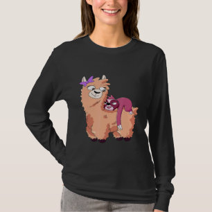 Luiaard rijdt Lama Cute Dieren T-shirt