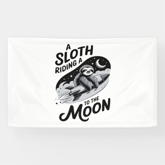 Luiaard rijdt met een raket naar de maan spandoek (Horizontaal)