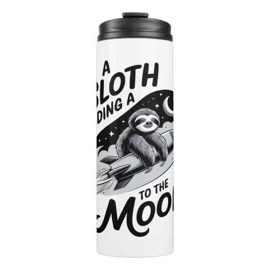 Luiaard rijdt met een raket naar de maan thermosbeker (Voorkant)