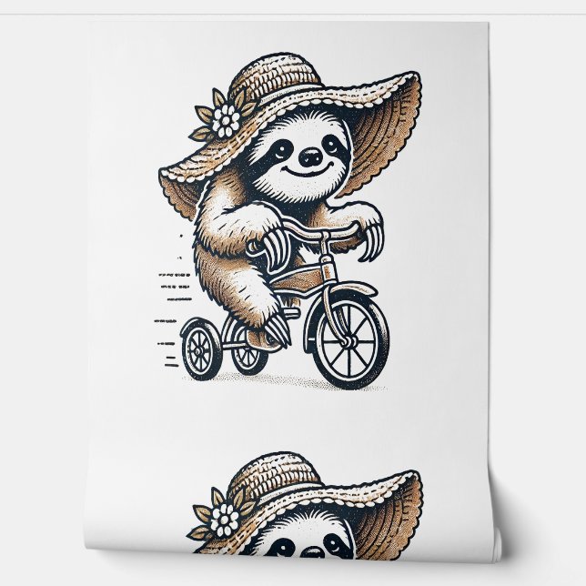 Luiaard rijdt op fiets behang (Afrollen)