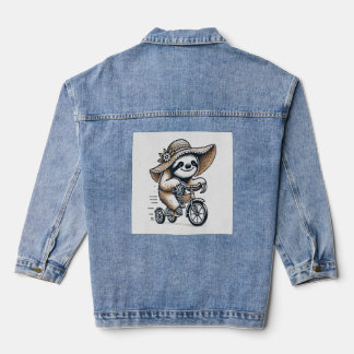 Luiaard rijdt op fiets denim jacket