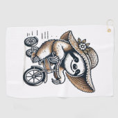 Luiaard rijdt op fiets golfhanddoek (Horizontaal)