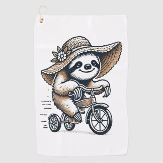 Luiaard rijdt op fiets golfhanddoek