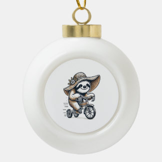 Luiaard rijdt op fiets keramische bal ornament