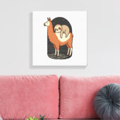 Luiaard rijdt op lama canvas afdruk (Insitu (Woonkamer))