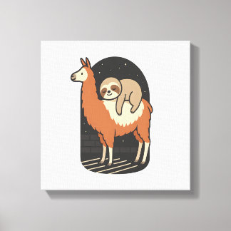 Luiaard rijdt op lama canvas afdruk