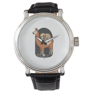 Luiaard rijdt op lama horloge
