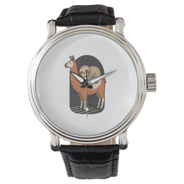 Luiaard rijdt op lama horloge (Voorkant)