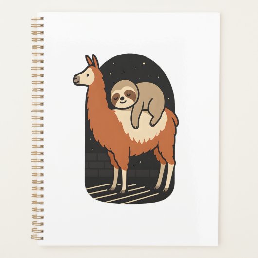 Luiaard rijdt op lama planner (Voorkant)