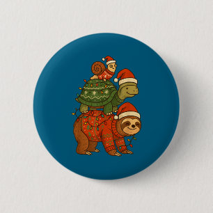 Luiaard Schildpad Slak Kerstmis Xmas  Ronde Button 5,7 Cm