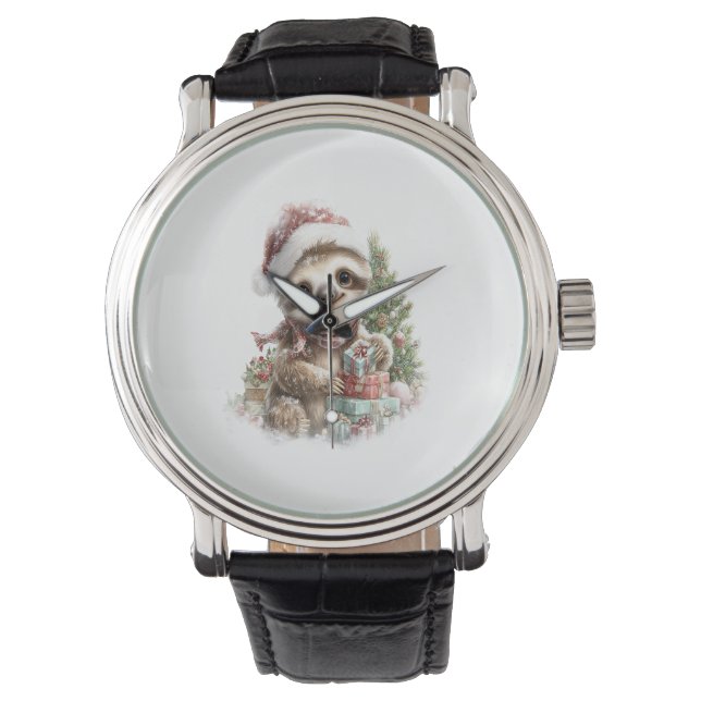 Luiaard Shirt Kerstman Hoed Horloge (Voorkant)