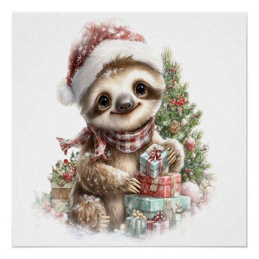 Luiaard Shirt Kerstmis Kerstman Hoed Perfect Poster (Voorkant)