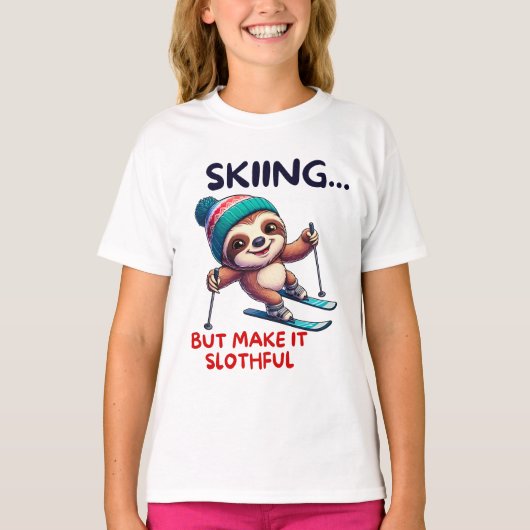 Luiaard Ski Wintersport T-shirt (Voorkant)