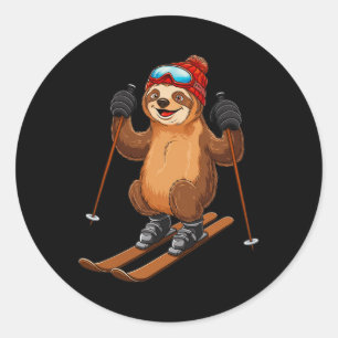 Luiaard Skiën Adventure Wintersport Ronde Sticker
