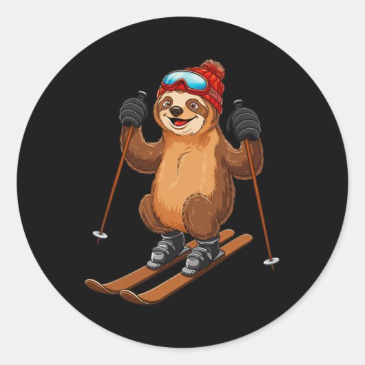Luiaard Skiën Adventure Wintersport Ronde Sticker (Voorkant)