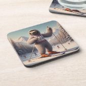 Luiaard skiën bier onderzetter (Linkerzijde)