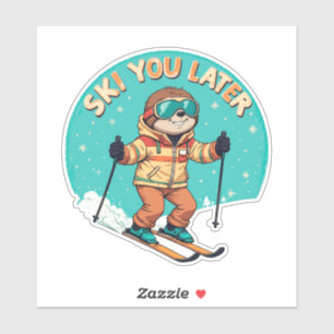 Luiaard skiën - Grappige winter luiaard skiën u la Sticker