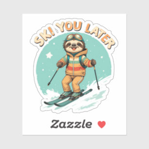 Luiaard skiën - Grappige winter luiaard skiën u la Sticker