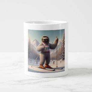 Luiaard skiën grote koffiekop
