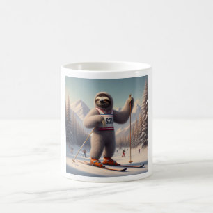 Luiaard skiën koffiemok