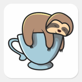 Luiaard slapen op een blauwe koffie Mok Vierkante Sticker