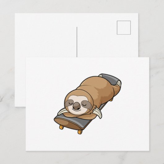 Luiaard slapend met skateboard briefkaart (Voorkant / Achterkant)