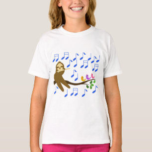 Luiaard speelt fluit en vogels zingen t-shirt