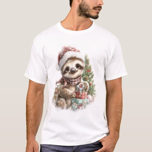 Luiaard T-shirt Kerstmis Kerstman Muts (Voorkant)