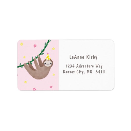 Luiaard thema verjaardag met gele & witte stip etiket (Voorkant)