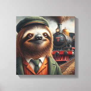 Luiaard Trein Ingenieur Canvas Afdruk