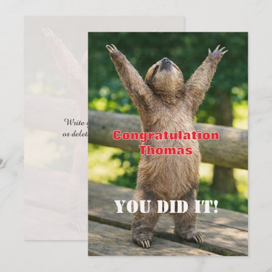 Luiaard Triomfkaart – Aangepaste Felicitaties Edit Kaart (Voorkant / Achterkant)