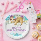 Luiaard turquoise paarse meisje verjaardagspapier  papieren bordje (Feest)