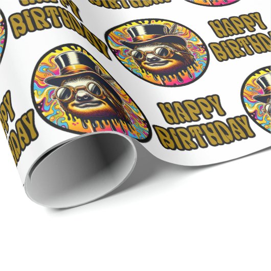 Luiaard Verjaardag Wrapping Paper – Psychedelic Th Cadeaupapier (Rol Hoek)