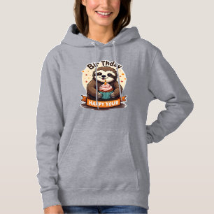 Luiaard verjaardagsshirt vintage cake dier grafisc hoodie