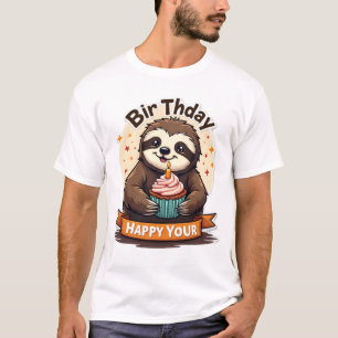 Luiaard verjaardagsshirt vintage cake dier grafisc t-shirt