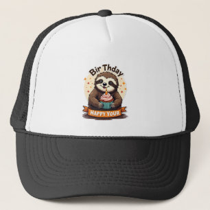 Luiaard verjaardagsshirt vintage cake dier grafisc trucker pet