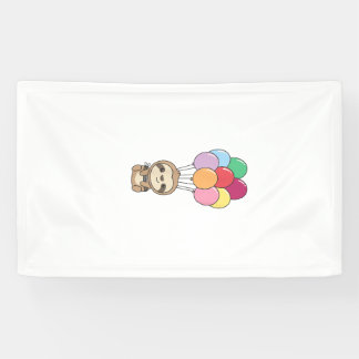 Luiaard vliegt met kleurrijke ballonnen Kawaii lui Spandoek