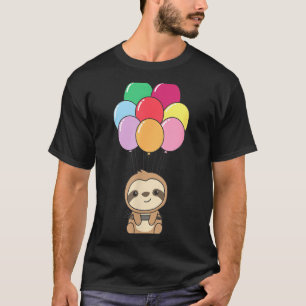 Luiaard vliegt met kleurrijke ballonnen Kawaii lui T-shirt