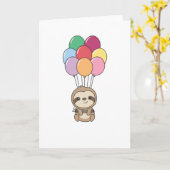 Luiaard vliegt met kleurrijke ballonnen omhoog kaart (Gele Bloem)