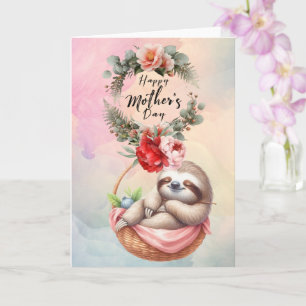 Luiaard voor Moederdag met bloemen Kaart
