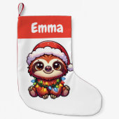 Luiaard Vrolijk Kerstfeest Winterdieren Schattige  Kleine Kerstsok (Voorkant)