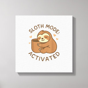 Luiaardmodus Geactiveerd Schattig Lui Dier Coffeel Canvas Afdruk