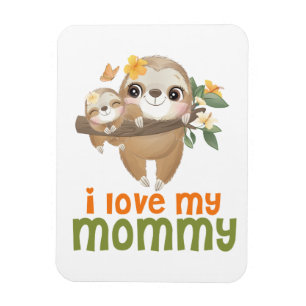 Luiaardmoeder en -baby hangend aan een tak Ik hou Magneet