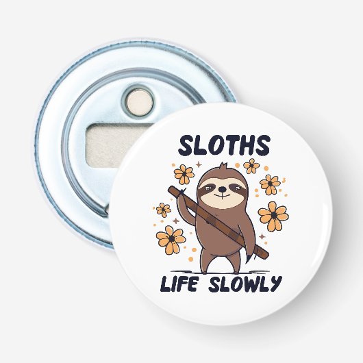 Luiaards die langzaam leven button flesopener (Voorkant)